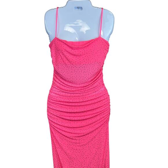 New AFRM x Revolve Jennan Maxi Long Dress Knockout Pink Rhinestone Ruched Size M - Picture 11 of 13